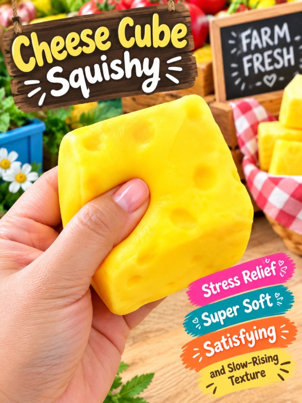 Cheese Cube Squishy Fidget Toy New In Wrapper NEW